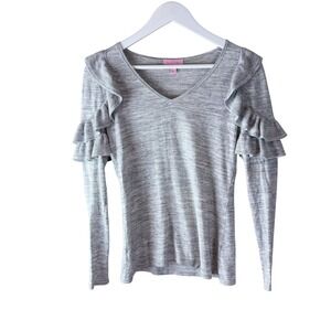 Lilly Pulitzer Heather Gray Ruffle‎ Sleeve V Neck Long Sleeve Top XS